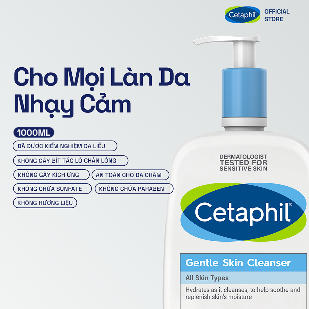 Sữa rửa mặt dịu lành cho da nhạy cảm Cetaphil Gentle Skin Cleanser 1000ml Sữa rửa mặt dịu lành cho da nhạy cảm Cetaphil Gentle Skin Cleanser 1000ml