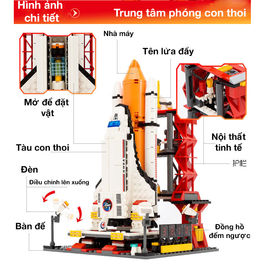 Bộ đồ chơi lắp ghép tàu vũ trụ con thoi KAVY NO.8809 khám phá không gian với 671 chi tiết bền đẹp