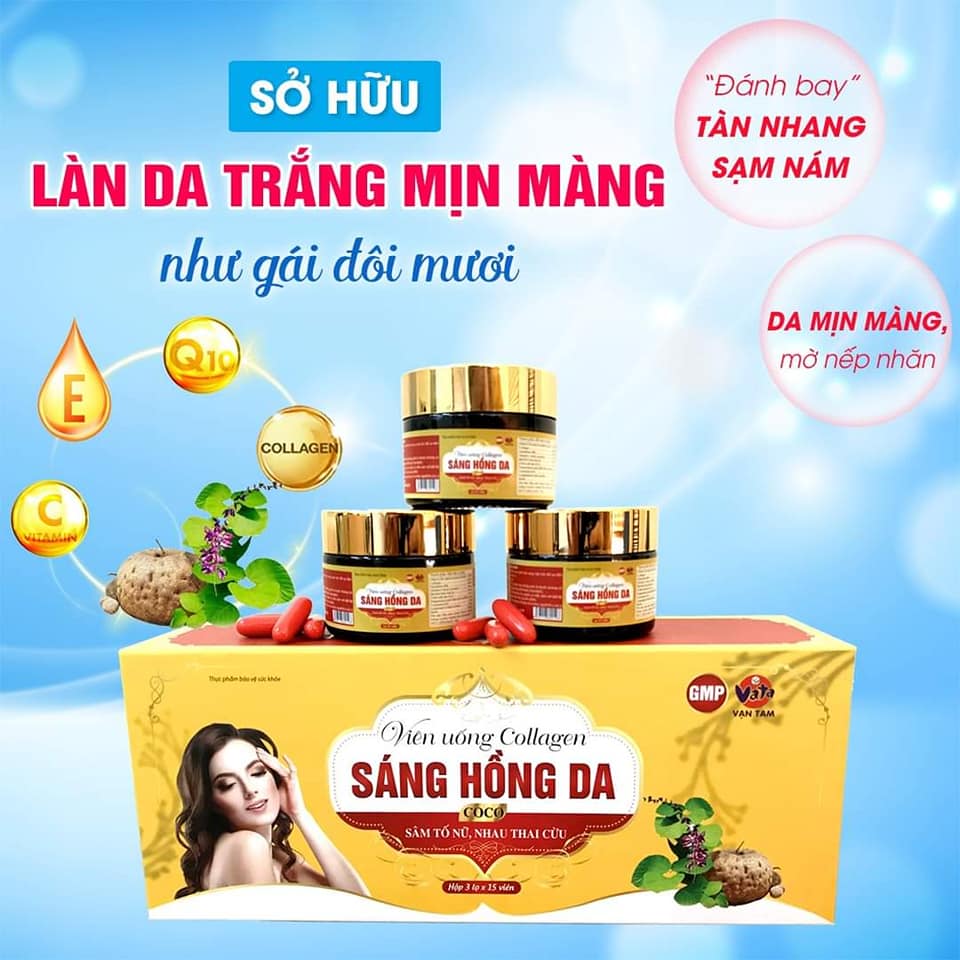 Viên uống giảm sạm nám tàn nhang Sáng Hồng Da CoCo tinh chất sâm tố nữ giúp đẹp da ngăn ngừa lão hóa