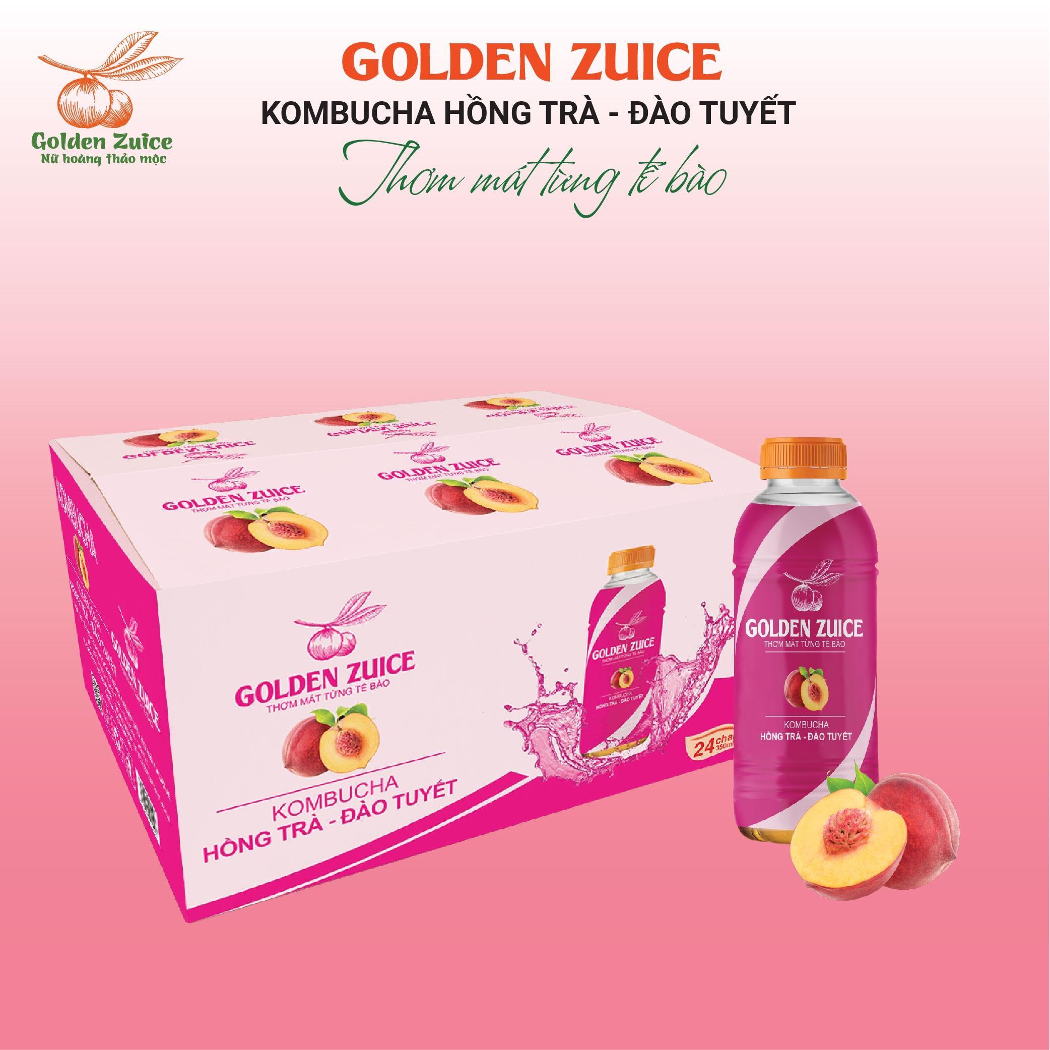 Thùng nước trái cây lên men Kombucha Golden Zuice Hồng trà Đào tuyết