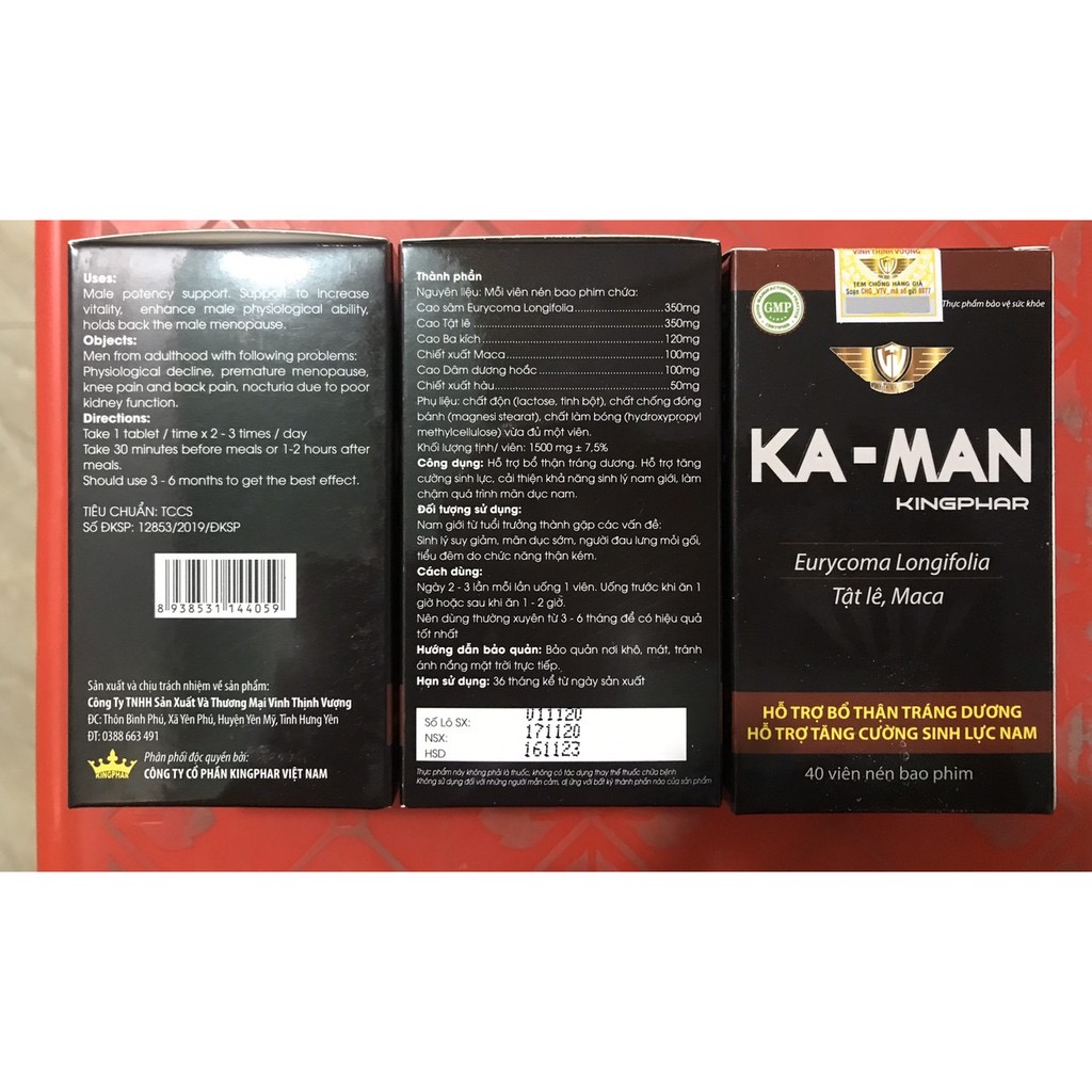 Viên uống Ka-Man Kingphar Vinh Thịnh Vượng VV, hộp 40v, bổ thận tráng dương