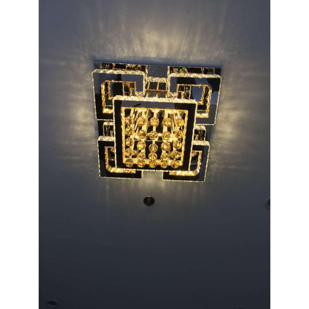 Đèn mâm pha lê vuông 411B , đèn trang trí phòng khách, ánh sáng 3 chế độ, phi 600mm Đèn có điều khiển từ xa