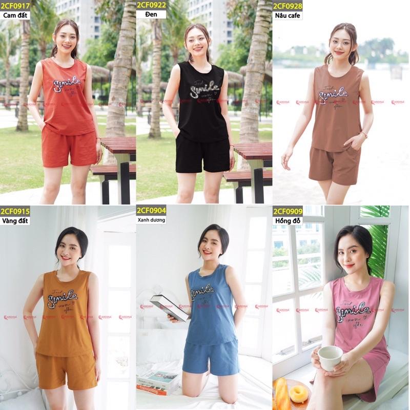 Đồ bộ nữ CARDINA chất cotton Nhật cao cấp quần đùi áo sát nách co giãn 4 chiều thoáng mát 2CF09