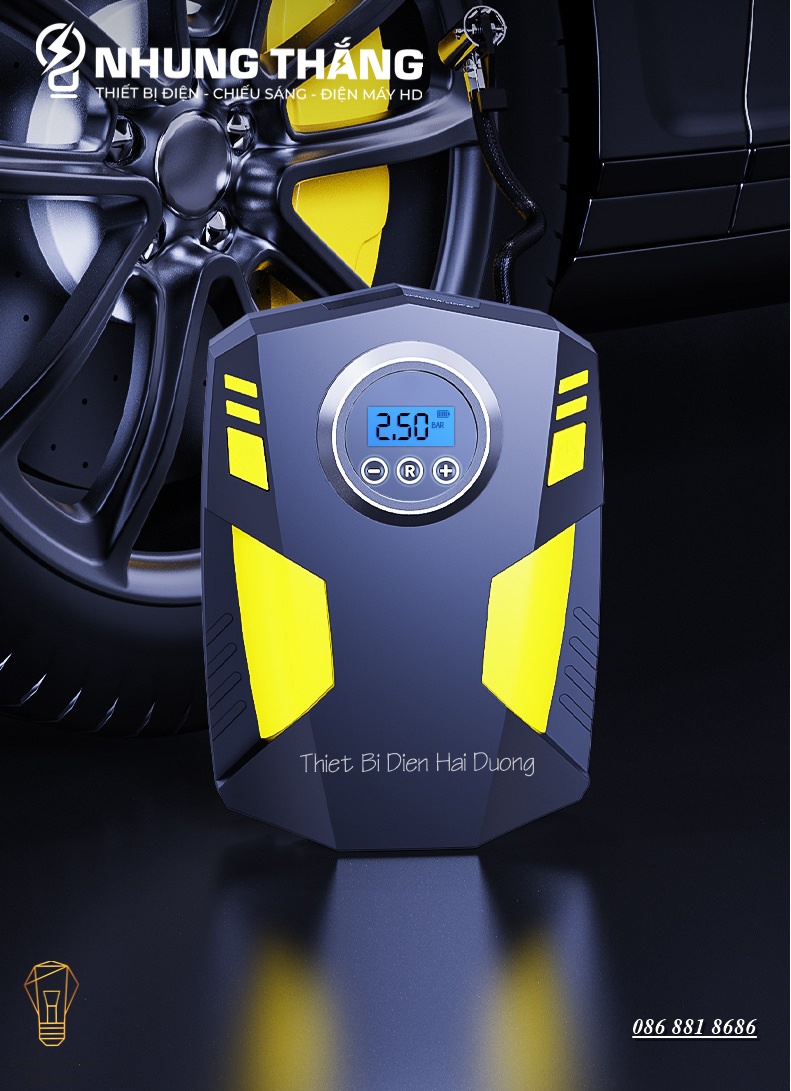 Bơm Lốp Ôtô,Xe Hơi Điện Tử Đa Năng ST-5002 - Chế Độ Tự Ngắt - Tích Hợp Đèn Led - Điện Áp 12V - Có Video