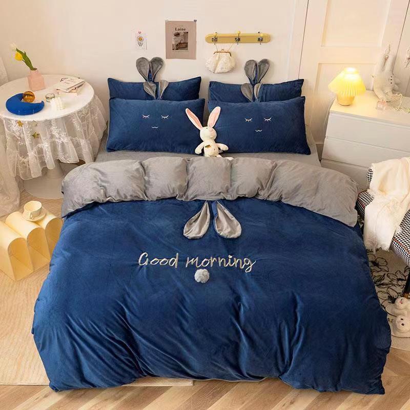 Bộ Chăn Ga Gối Nỉ Nhung Tai Thỏ Cao Cấp Siêu Mềm Mịn - loại 1