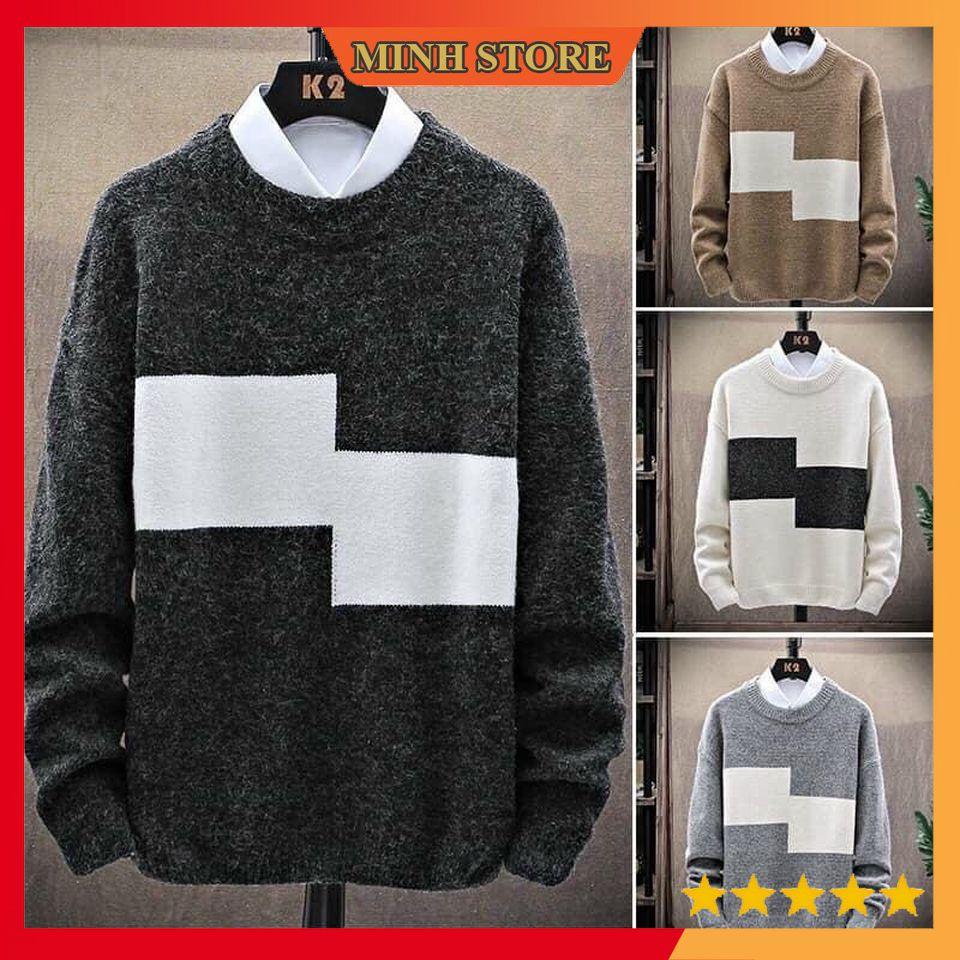 Áo len nam cổ tròn dài tay ô vuông, áo len nam cao cấp phong cách trẻ trung AL05 - MINHSTORE
