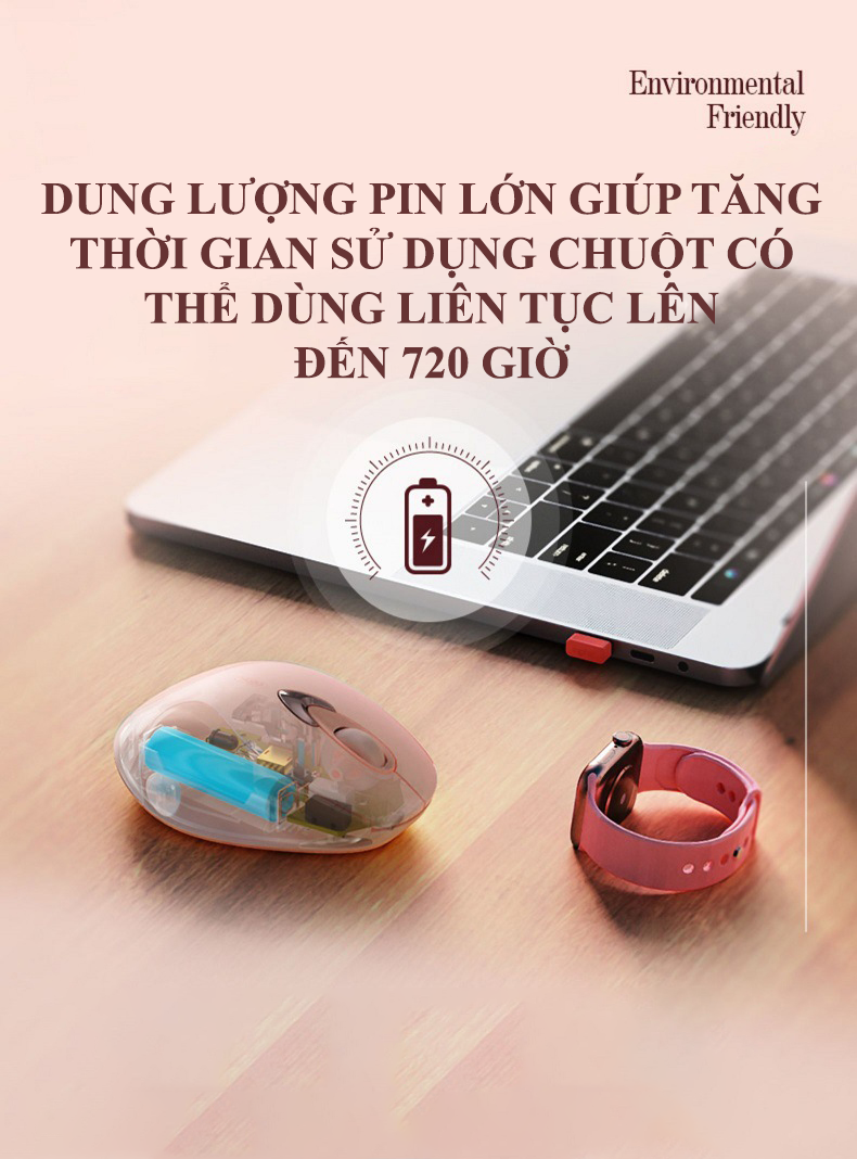 Chuột không dây INPHIC M8 với màu sắc nữ tính và thiết kế dễ thương kết nối bằng chip USB 2.4GHz - Hàng Chính Hãng