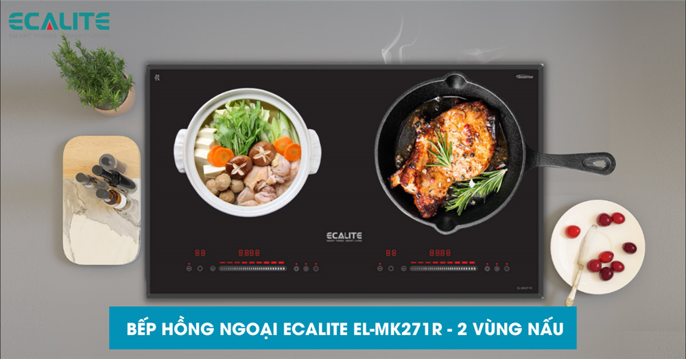 Bếp điện 2 vùng nấu Ecalite EL-MK271R - Kính Ceramic bền - Có Inverter tiết kiệm điện - Hàng chính hãng