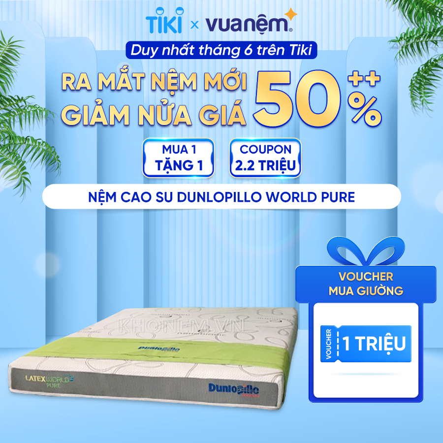 Nệm cao su cao cấp Dunlopillo World Pure đạt chuẩn quốc tế, sở hữu công nghệ Puro Tex giúp ngăn ngừa dị ứng, tái tạo sức khoẻ