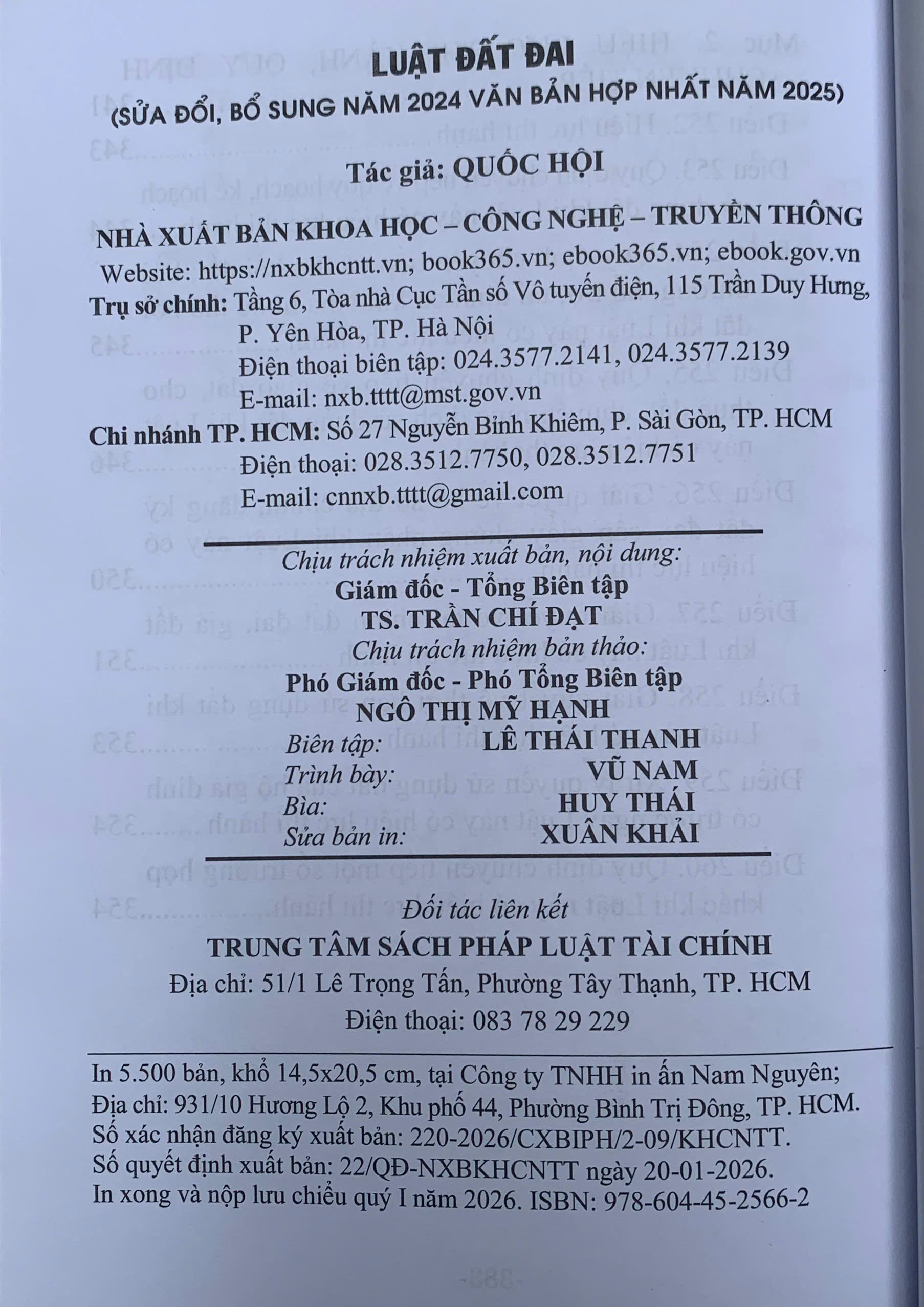 Sách - Luật Đất đai (Hiện hành)  (Được Quốc hội thông qua ngày 18-01-2024, có hiệu lực từ ngày 01-01-2025)