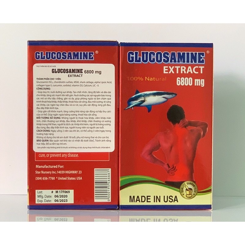 Viên Uống Hỗ Trợ Xương Khớp GLUCOSAMINE EXTRACT 6800mg - Hộp 100 viên- Nhập Khẩu MỸ