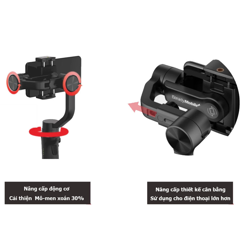 Tay cầm chống rung Gimbal iSteady Mobile+ - Tay cầm chống rung cho điện thoại Công nghệ chống rung CCD, Ổn định quang học và Tự động điều chỉnh tốc độ chuyển động, Theo dõi khuôn mặt &amp; Đối tượng, 3 Động cơ không chổi than - Hàng chính hãng