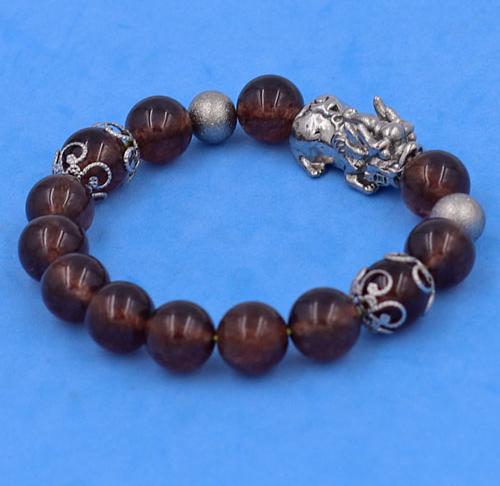 Vòng chuỗi đeo tay Đá Vân Rồng Nâu 10 ly VVRNTHTRHKHB10 - Vòng tay Tỳ Hưu inox phối charm - hợp mệnh Kim, mệnh Thổ