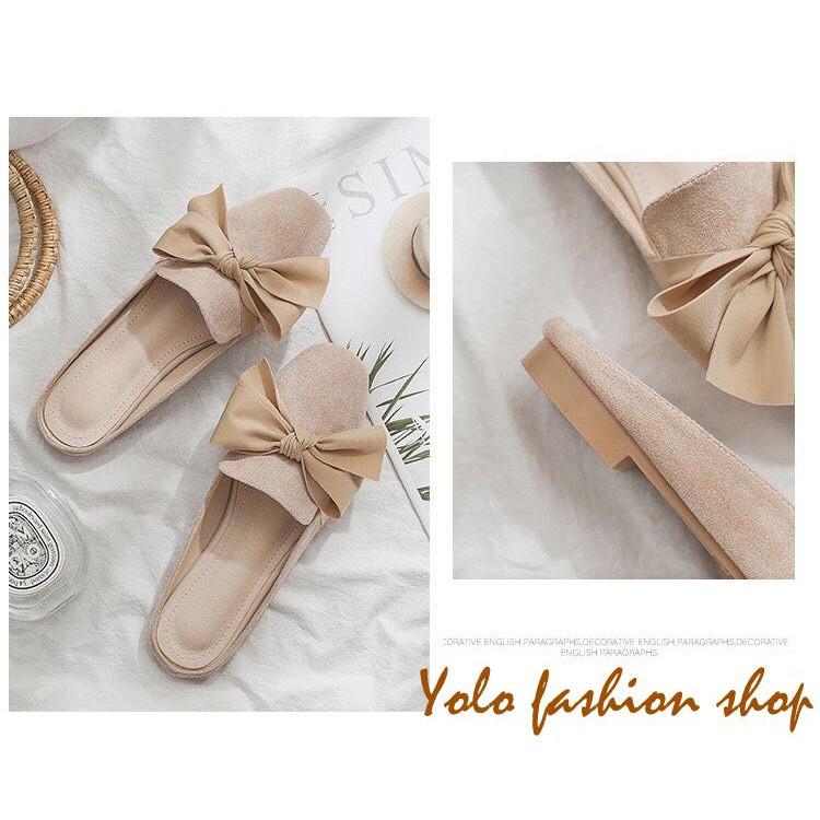 Giày lười slip on nữ kiểu dáng đơn giản thắt nơ xinh xắn -GL17