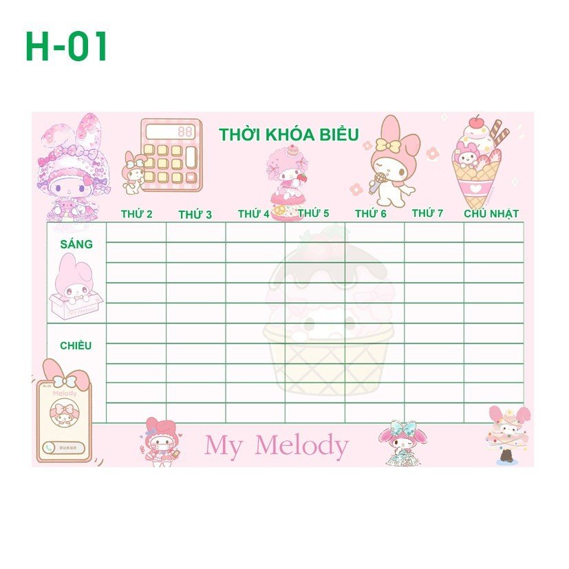 Thời khoá biểu My Melody 4 tấm khác nhau