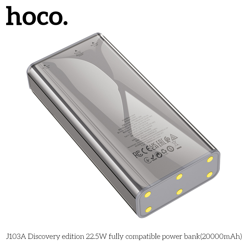 Pin sạc dự phòng Hoco J103A Discovery edition 22.5W 20000mAh với 2 cổng USB, 1 cổng Type C sạc nhanh cho nhiều thiết bị, thiết kế trong suốt, màn Led hiển thị pin - Hàng chính hãng