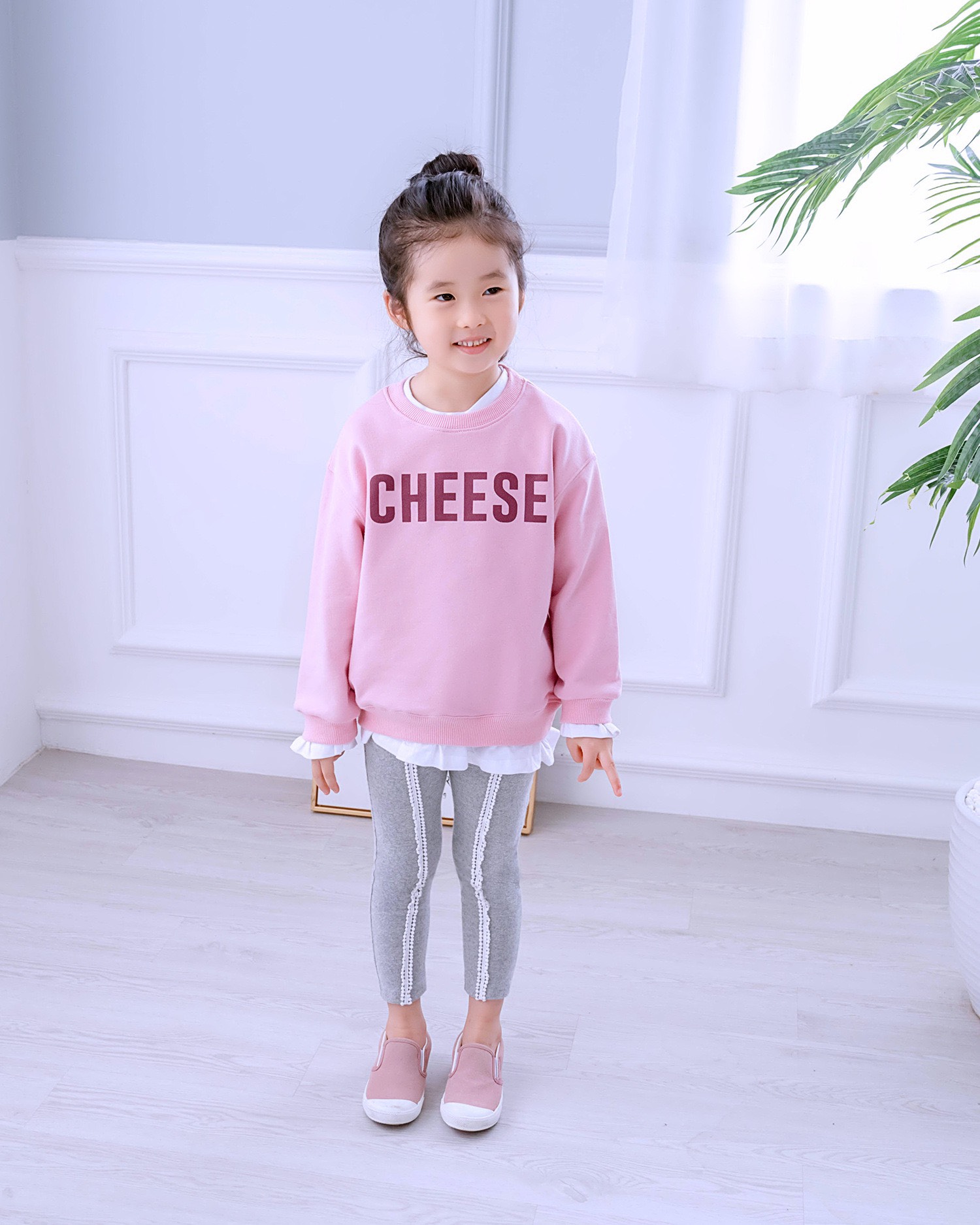 Áo đôi hồng CHEESE bèo gấu trắng cho mẹ và bé ATN617_CON