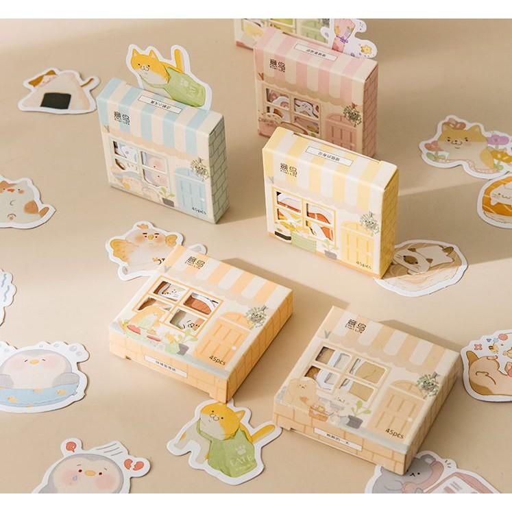 Bộ 45 Sticker Hàn Quốc hình Con Vật Tinh Nghịch dán trang trí E94