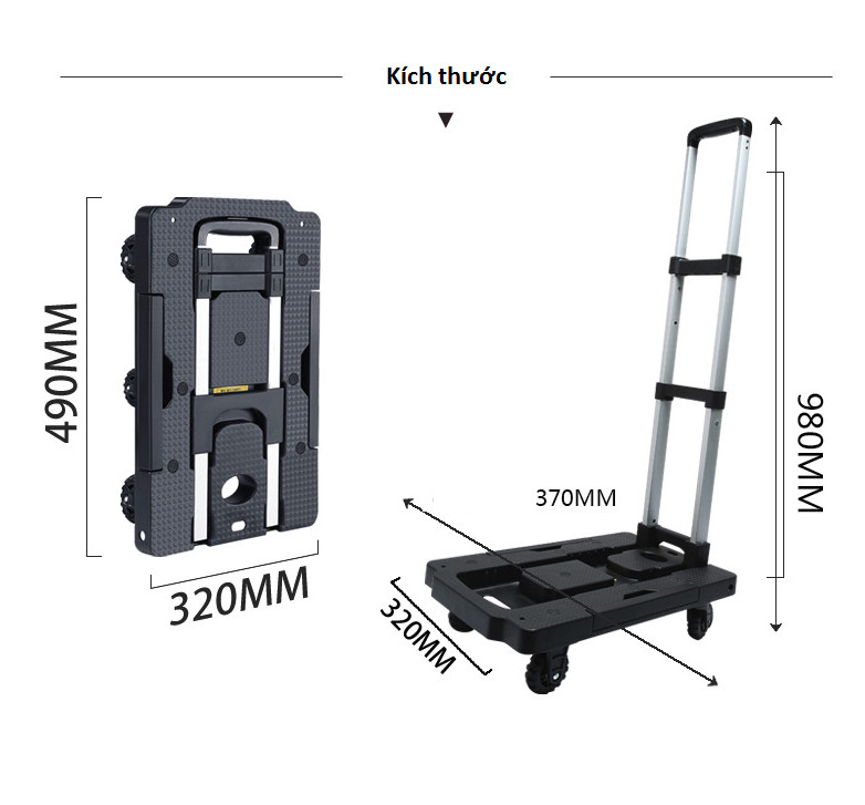 Xe kéo hàng, hành lý gấp gọn du lịch chịu tải 200kg DG-3832( tặng kèm dây chằng hàng cao cấp )