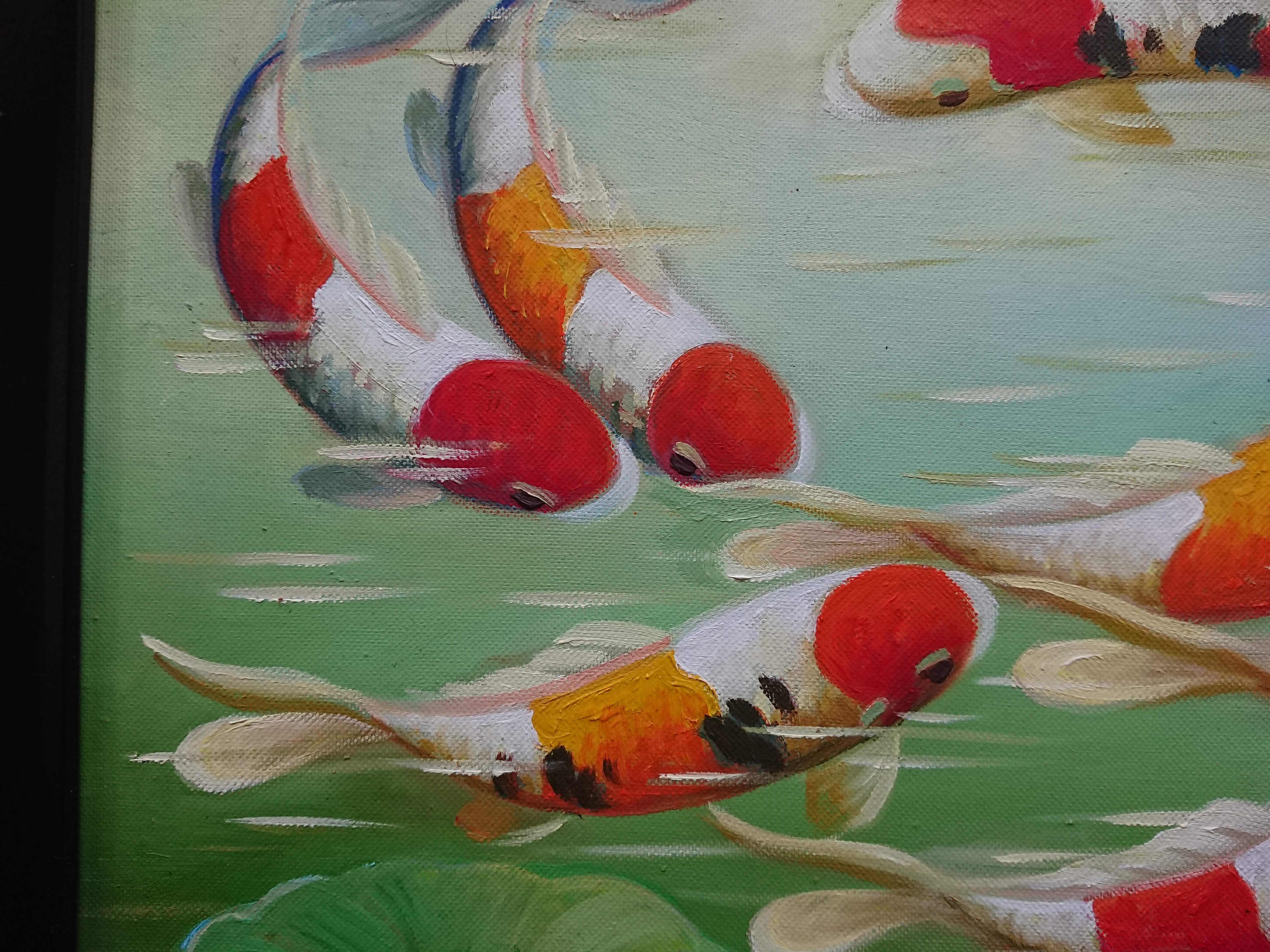 Tranh Sơn Dầu Vẽ Tay - Bầy Cá Chép 40x50cm