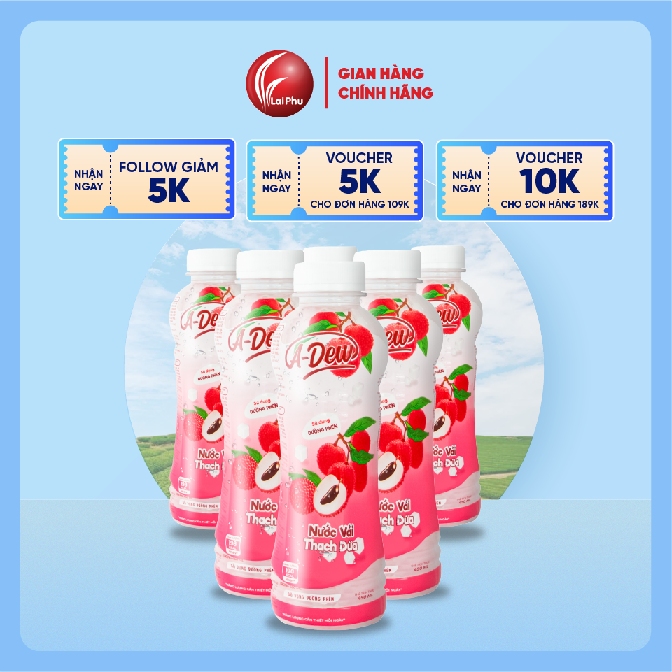 Nước Vải Thạch Dừa A Dew Chai 450ml - Thùng 24 Chai