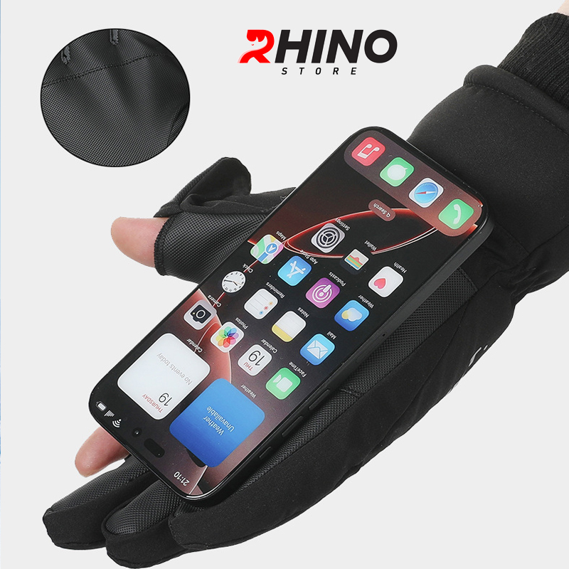 Găng tay cụt ngón chống gió, bao tay giữ ấm mùa đông lót lông Rhino G907 freesize