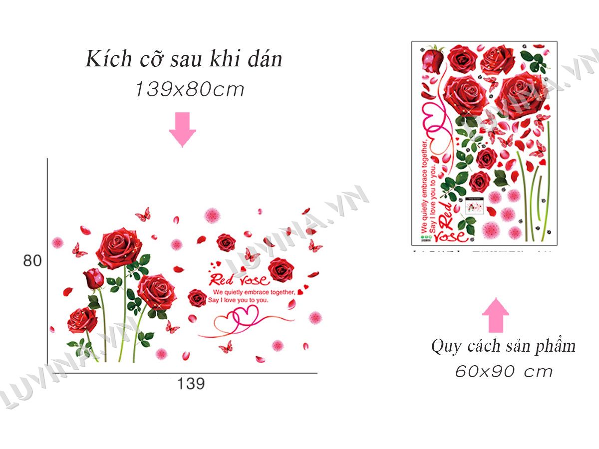 Decal dán tường Hoa hồng nhung đỏ và đôi tình nhân 5 - HP495