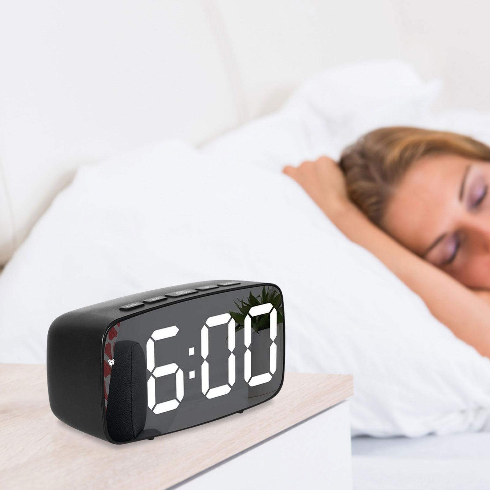 Digital LED Alarm Clock Bedroom Mirror Surface Snooze Bedside