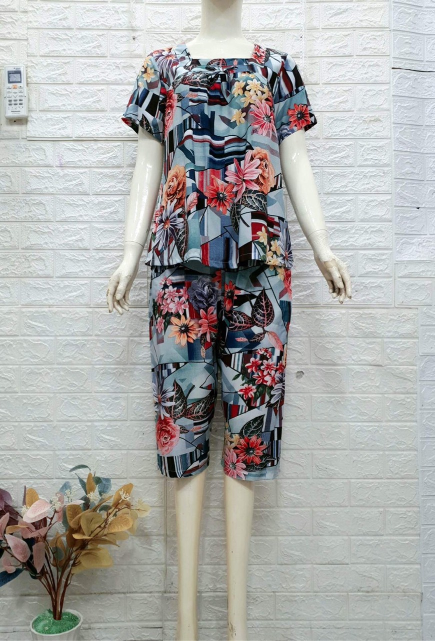 [40kg - 80kg] Đồ Bộ Mặc Nhà, Đồ Bộ Nữ Quần Lửng Tay Ngắn Tole (Lanh) Nhung Trung Niên Bigsize, Màu 22