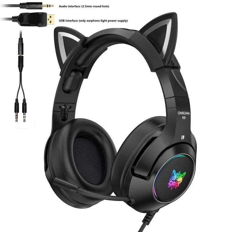 Hàng Mới Về K9 Đen Quỷ Phiên Bản Mèo Tai Tai Nghe Chuyên Game Có Mic RGB Dạ Quang Có Dây Game Thủ Tai Nghe Dành Cho Điện Thoại Máy Tính
