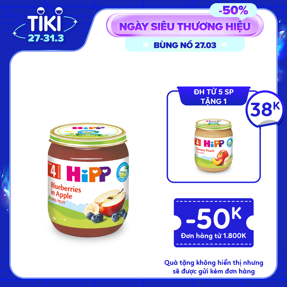 Dinh dưỡng đóng lọ ăn dặm Dâu tím, táo tây HiPP Organic 125g