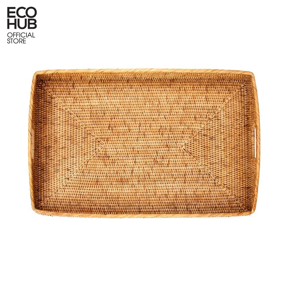 Khay mây chữ nhật ECOHUB có tay cầm đựng hoa quả, đồ ăn, decor dành cho khu nghỉ dưỡng (Rectangular Rattan Tray) E00212