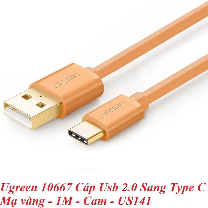 Ugreen UG10667US141TK 1M Màu Cam Cáp Usb 2.0 Sang Type C mạ vàng - HÀNG CHÍNH HÃNG