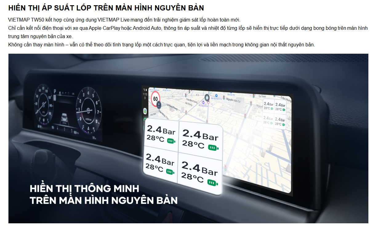 Bộ cảm biến áp suất lốp cao cấp VIETMAP TW50 - Hàng chính hãng