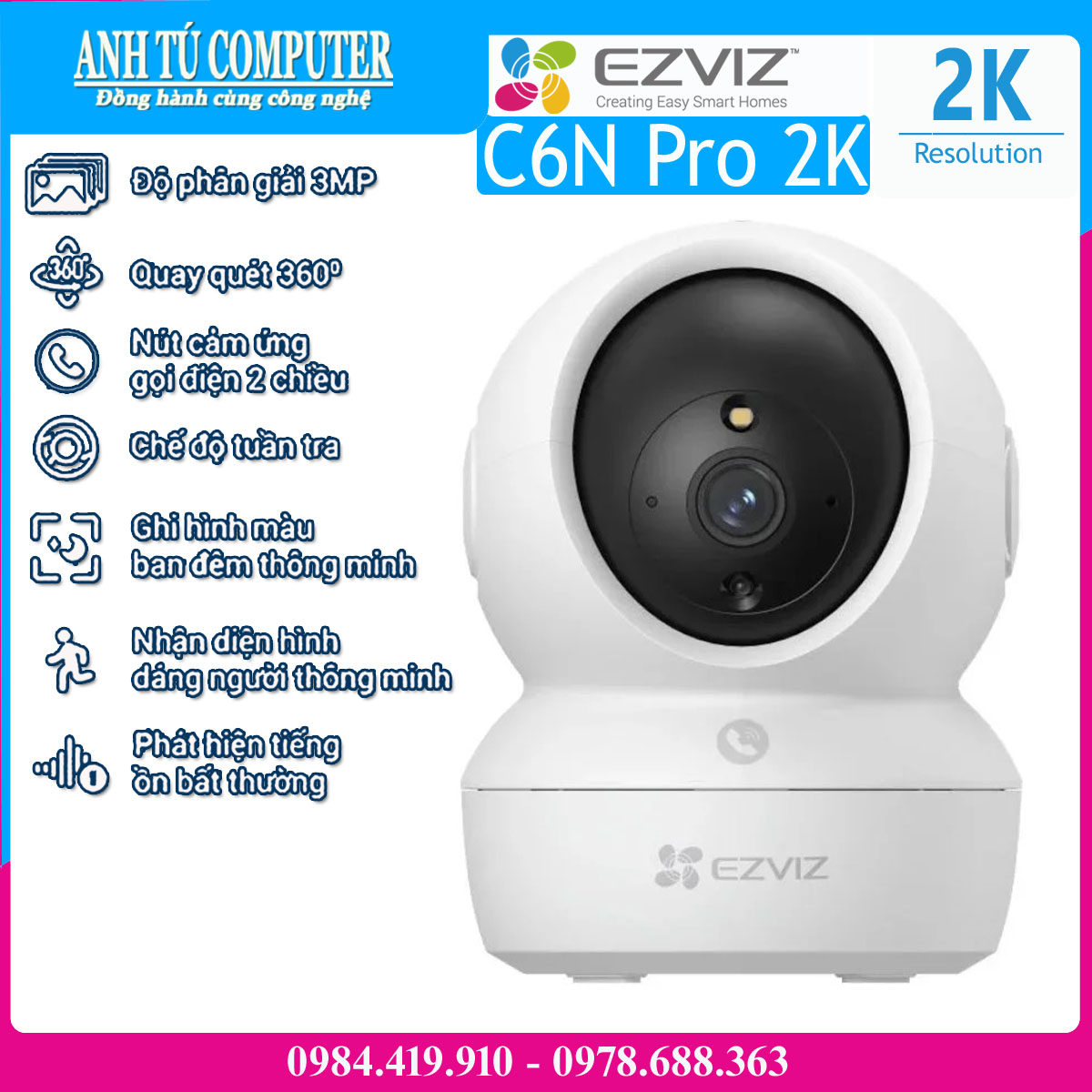 Camera Wifi thông minh EZVIZ C6N Pro 2K 3MP hàng chính hãng