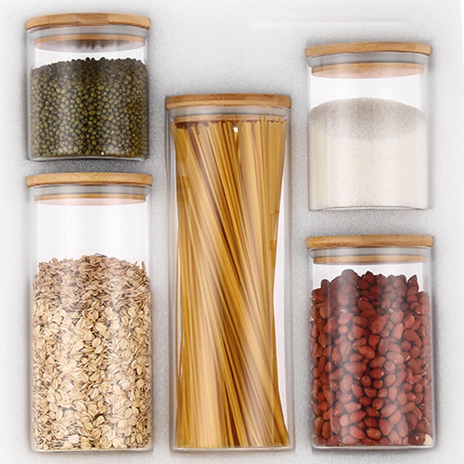 5x Food Storage Canisters Organizer Glass Storage Jar for Candy Spice Grains