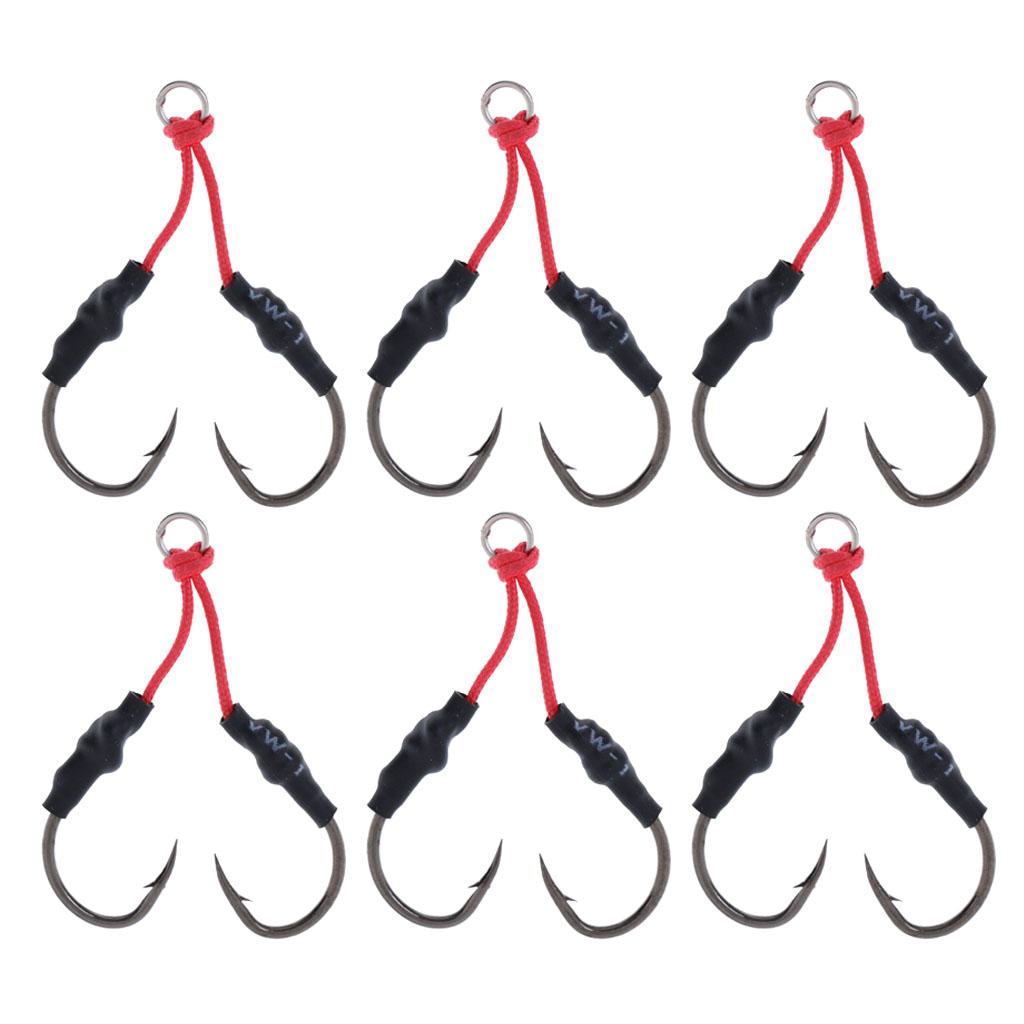6 Pieces Carbon Steel Dual Assist Hook Super Strong Braid Assist Cords