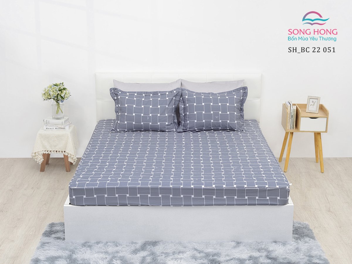 Bộ ga chun chần 180x200 Sông Hồng chất cotton