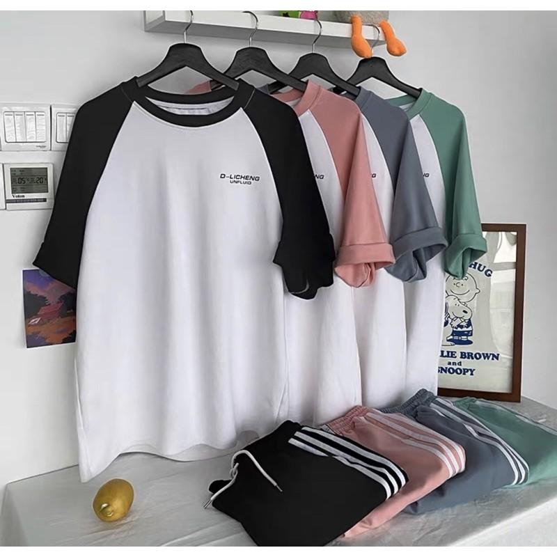 Bộ Đùi cotton tay lỡ Unisex . Bộ Phối zalang Quần 3 sọc đùi