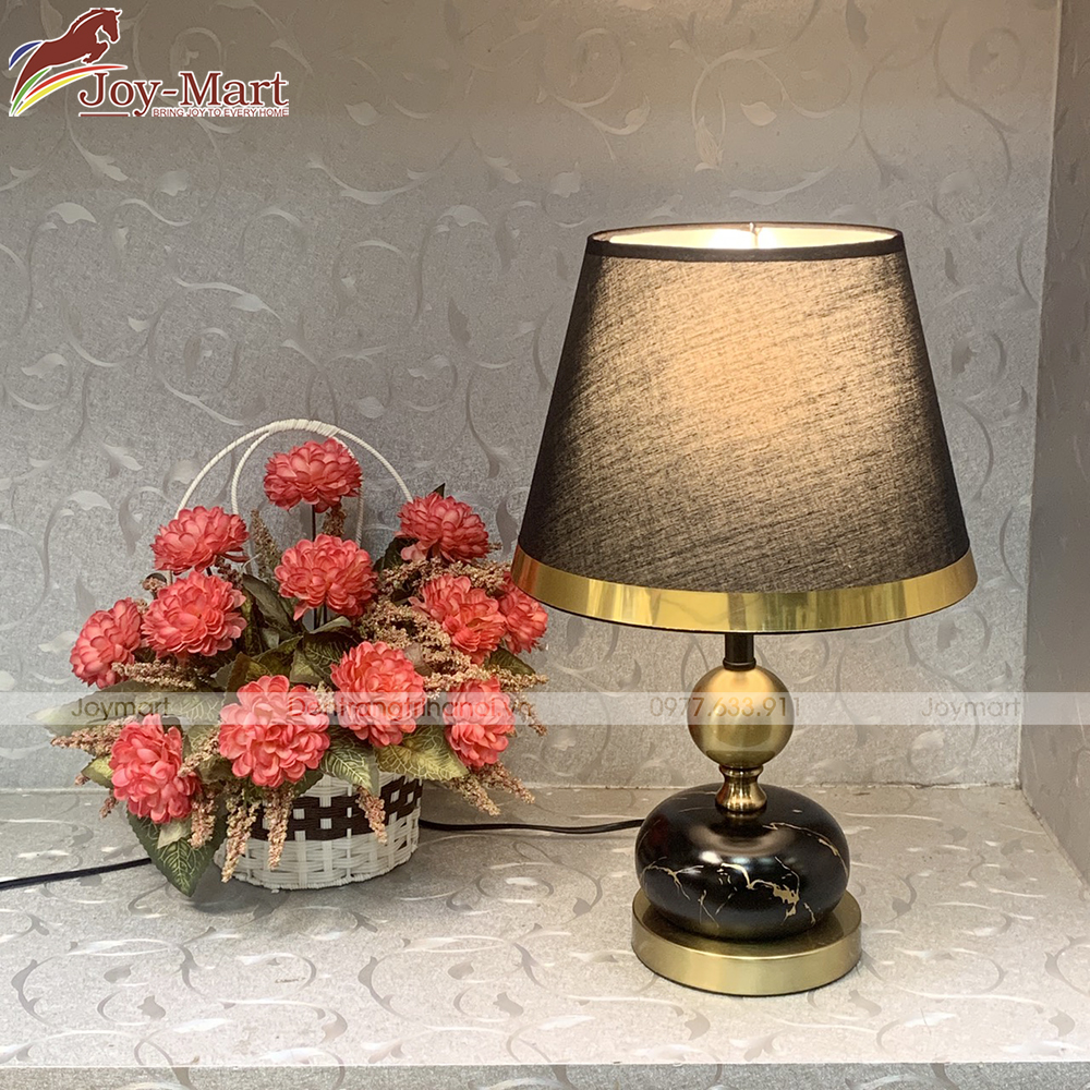 Đèn Ngủ Để Bàn - Đèn Bàn Phòng Ngủ Thân Hợp Kim Sơn Tĩnh Điện, Chao Vải Đen Cao Cấp MB6430