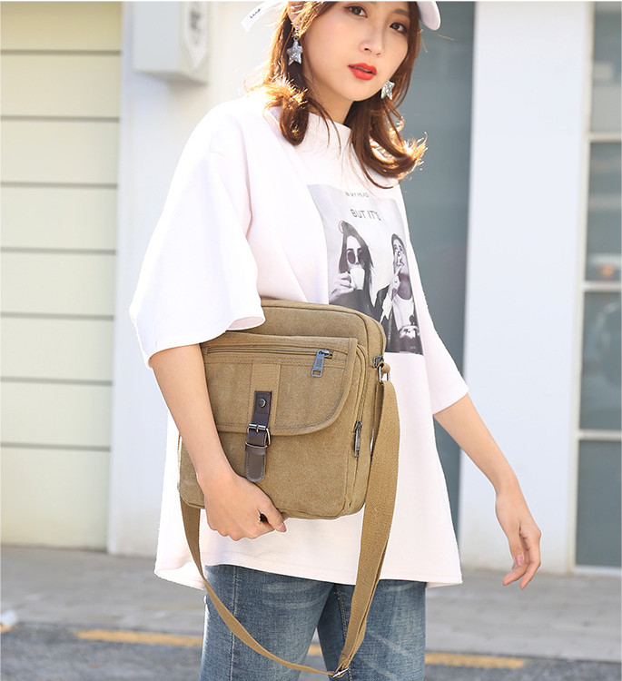 Túi đeo chéo vải bố canvas cao cấp_Tặng móc đeo khóa