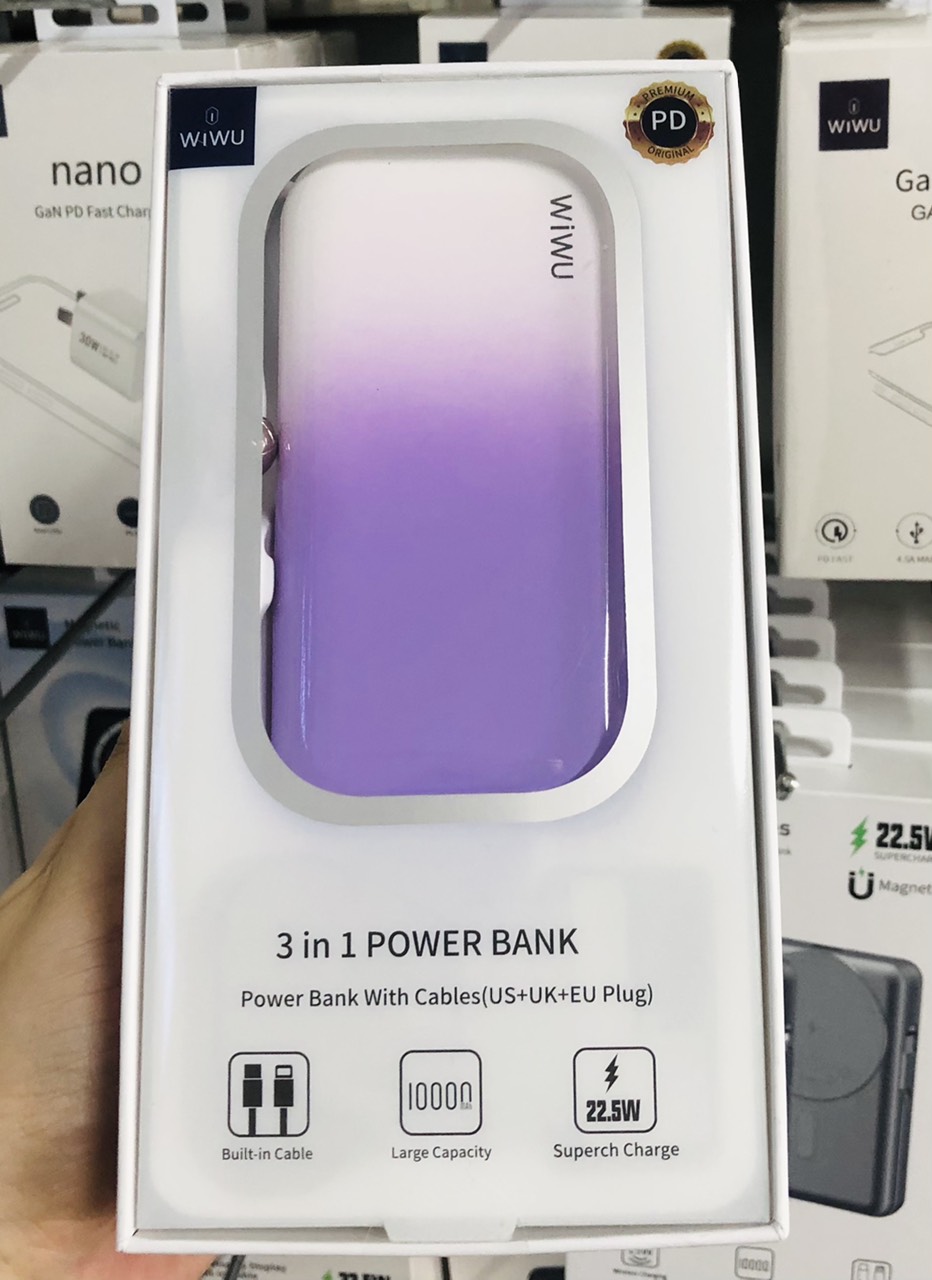 Pin dự phòng WiWU 10000mAh Fast Charging Power Bank JC-23 cho điện thoại, máy tính bảng dung lượng pin 10000mAh, có nhiều đầu ra sạc - Hàng chính hãng