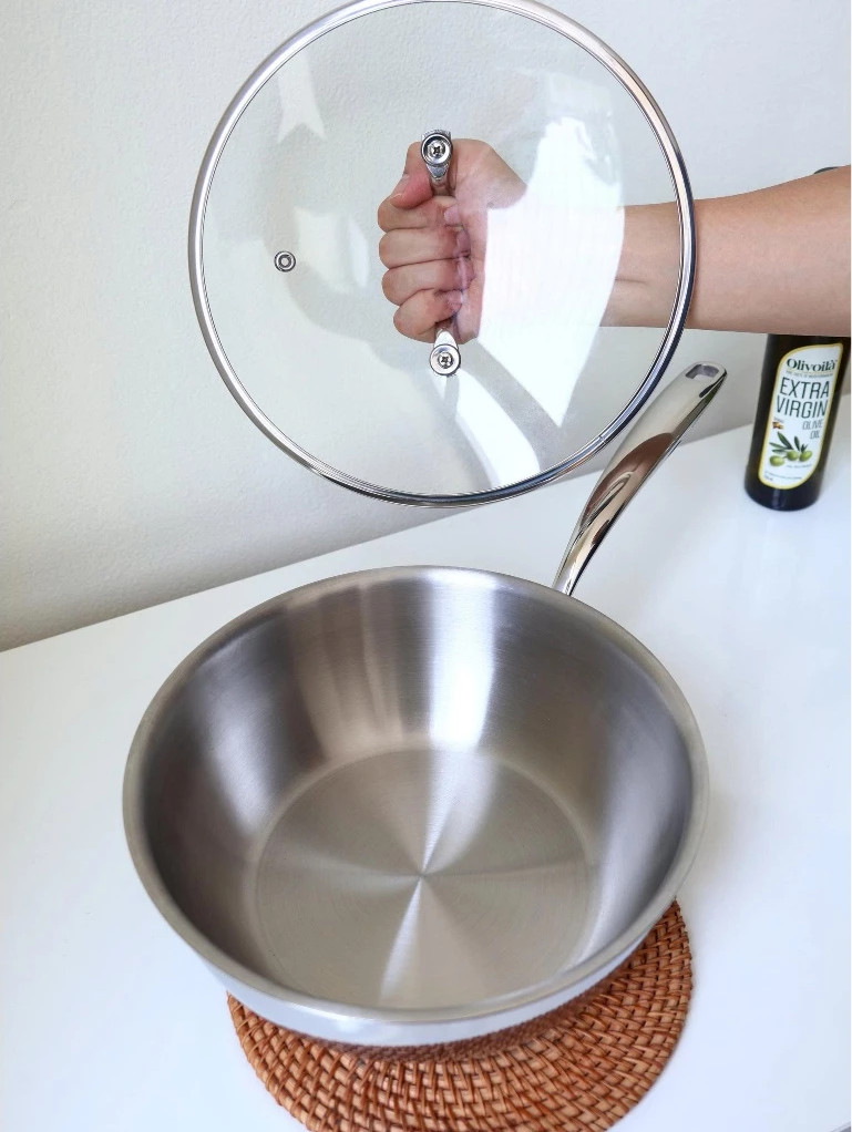 Chảo Inox Sâu Lòng Nanomax Seka 24cm SK-9024 28cm SK-9028 Kèm Vung Kính - 3 Lớp Toàn Diện - Dùng Mọi Loại Bếp - Hàng Chính Hãng