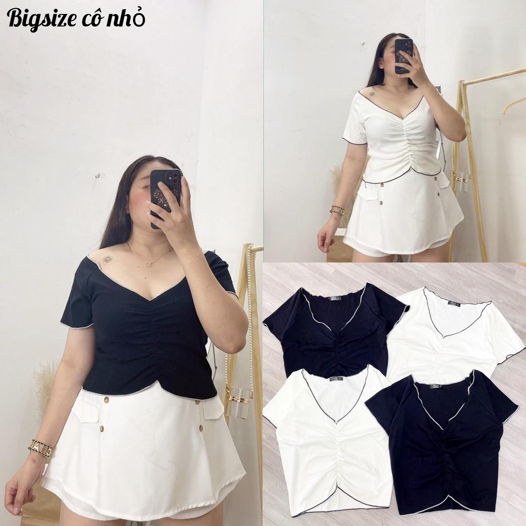 Áo thun tay ngắn bigsize nữ cổ chữ V rút dáng croptop co giãn mạnh A32 - Đen