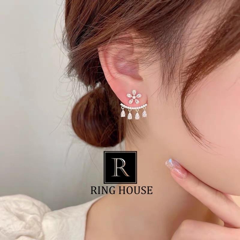 (Chuôi Bạc 925) Khuyên Tai Bông Tai Nữ Hoa Viền Tai Đeo Hai Kiểu Đẹp Ring House