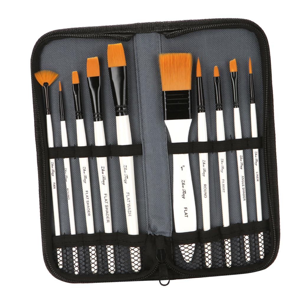 2x 10pcs Art Paint Brushes Set Acrylic Oil Watercolor Body Painting Brushes+Bag