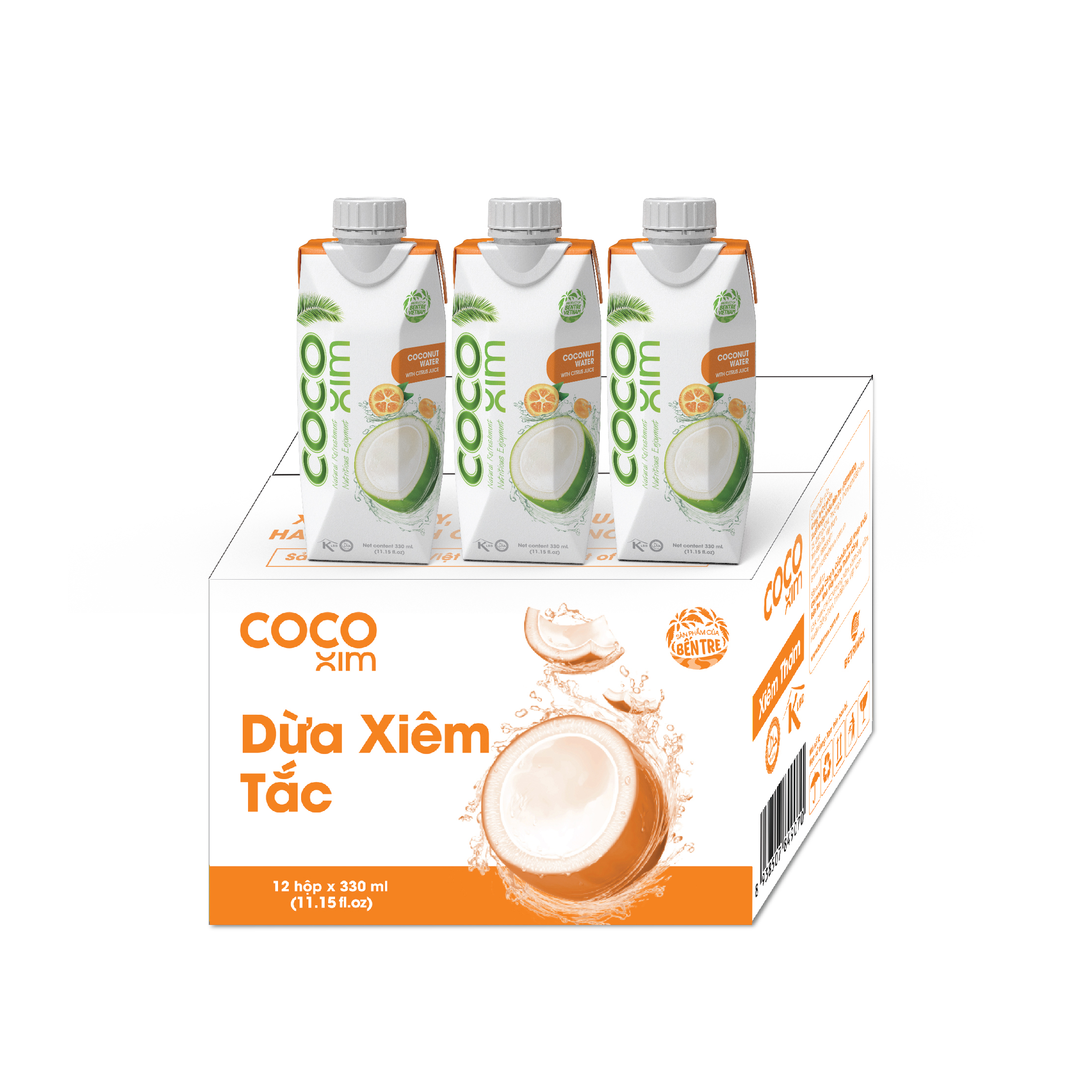 Hộp Nước Dừa Đóng Hộp từ 100% dừa tươi nguyên chất hương vị Tắc - Thương hiệu COCOXIM 330ml