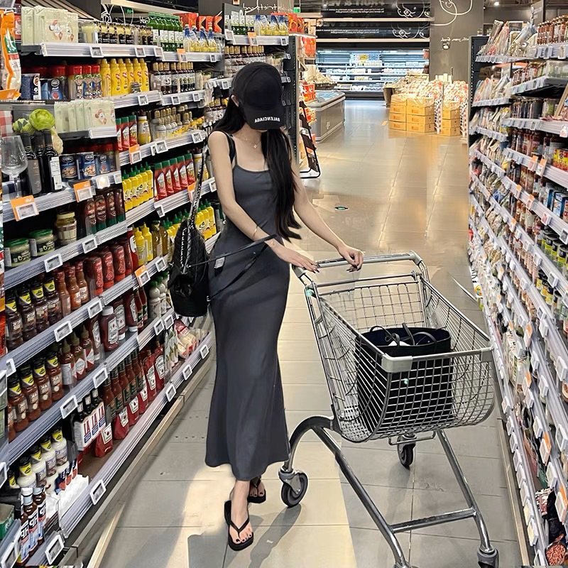 Đầm body 2 dây đuôi cá dáng chất thun gân co giãn, đầm body sexy đuôi cá 2 dây mặc mùa hè