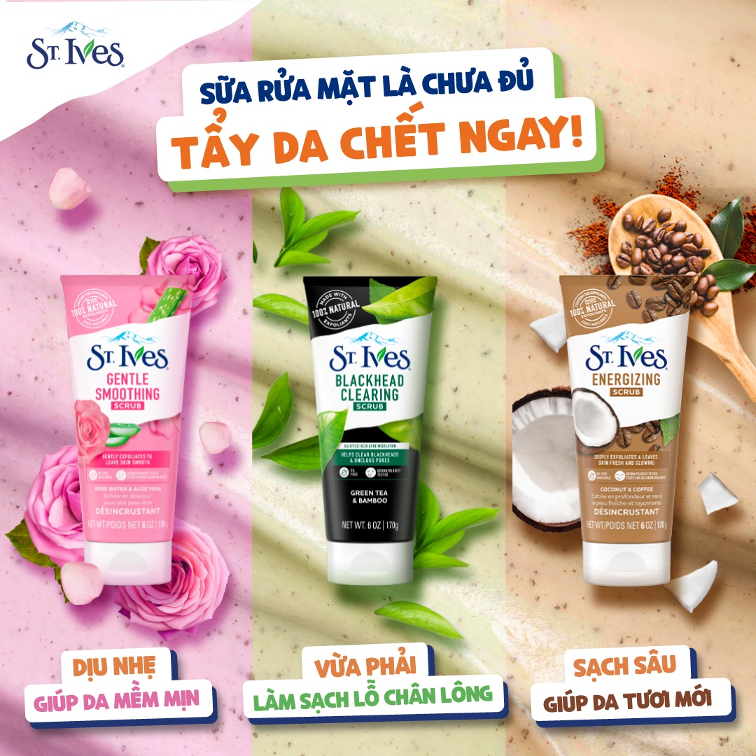 Sữa rửa mặt tẩy tế bào da chết ngừa mụn St.Ives Hoa Hồng & Lô Hội 170g