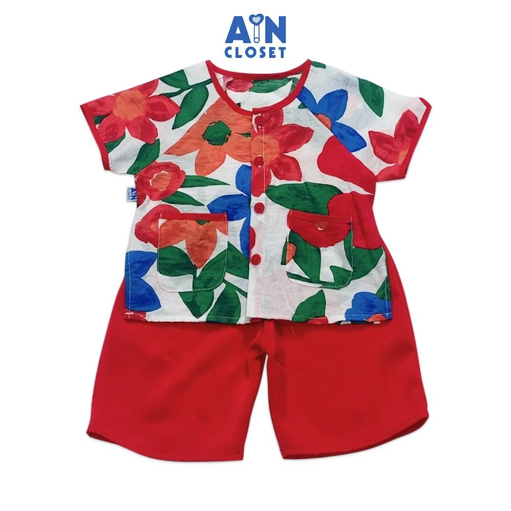 Bộ quần áo bà ba lửng bé gái họa tiết Hoa ly quần lụa đỏ - AICDBGT1BS52 - AIN Closet